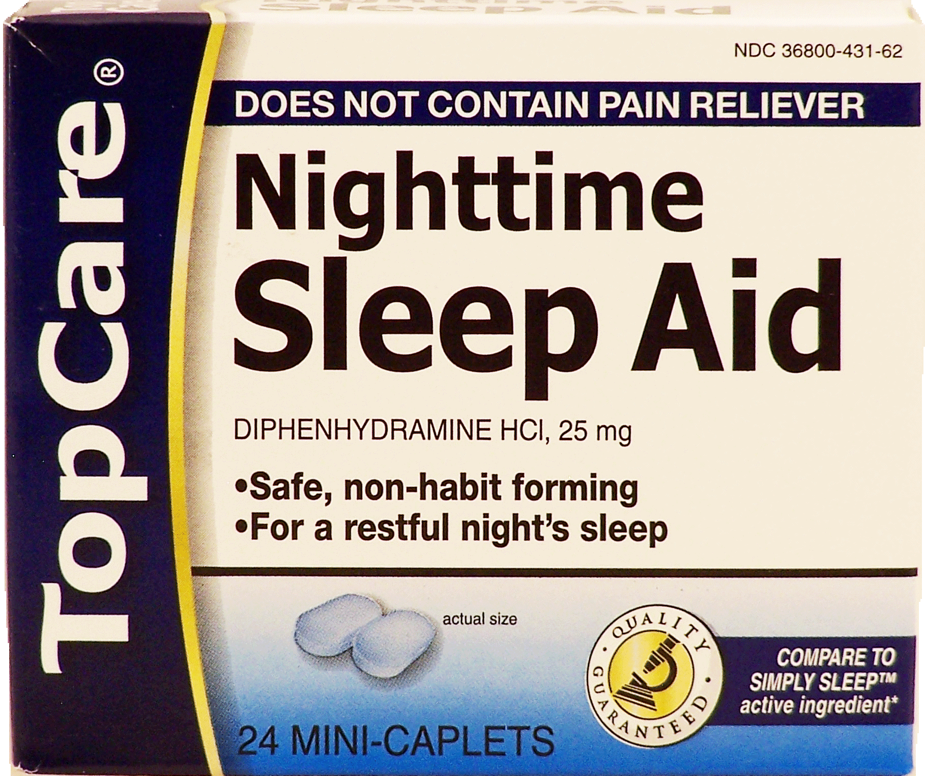 Top Care  nighttime sleep aid, non-habit forming, diphenhydramine hci, 25 mg, does not contain pain reliever Full-Size Picture